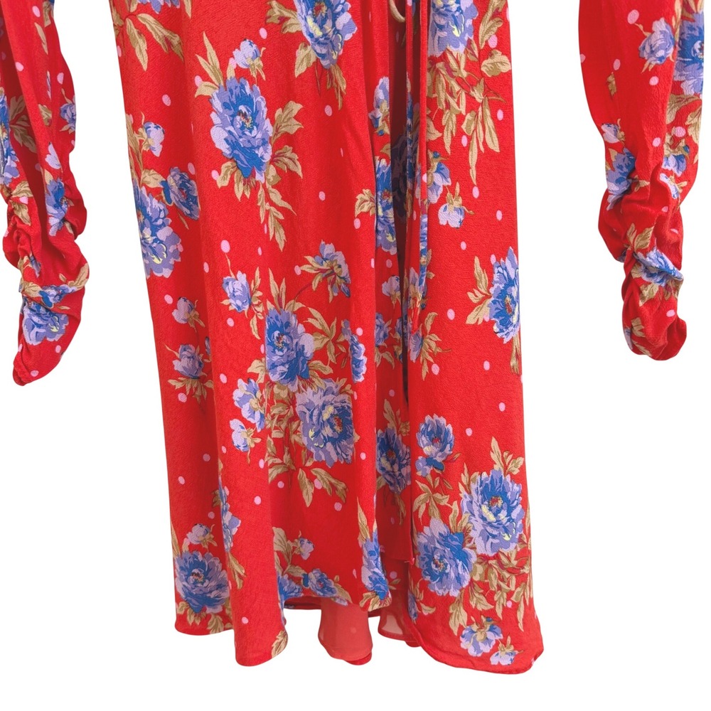 Zara Red Floral Polka Dot Wrap Mini Dress Long Sleeve XS V-Neck Boho Summer EUV - Picture 4 of 9